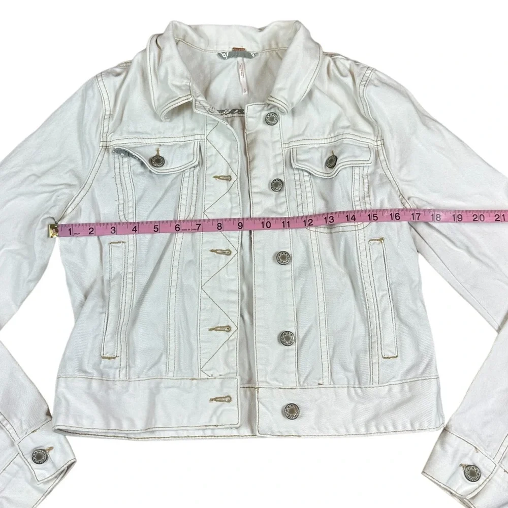 FREE PEOPLE: Fitted Cream Denim Jean Jacket - Size Small - Picture 8 of 11
